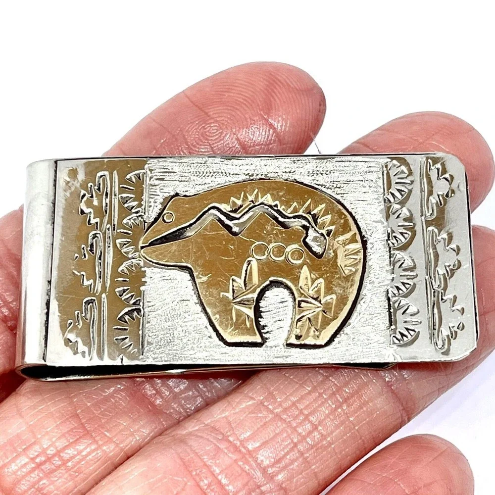 Bear Money Clip 2in Mens Gift Navajo Stamped Jones Handmade USA Native Amer
